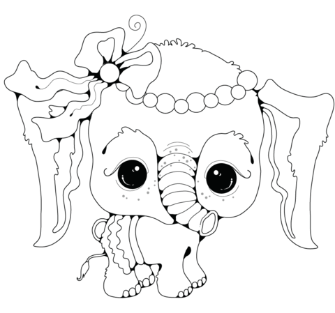 Baby Elephant Girl Coloring Page